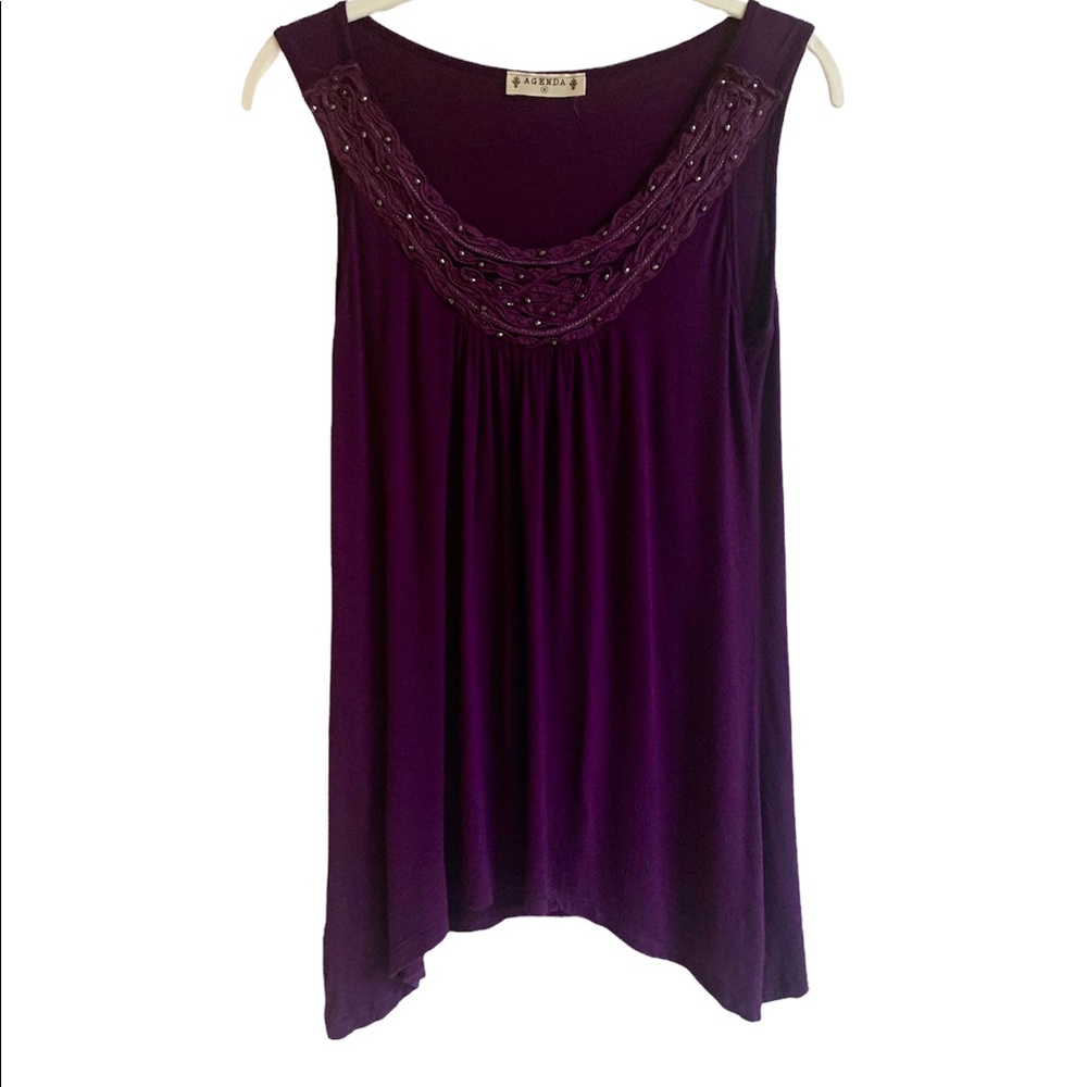 Beaded purple top/cotton with a pretty braided trim embellished in black beads.